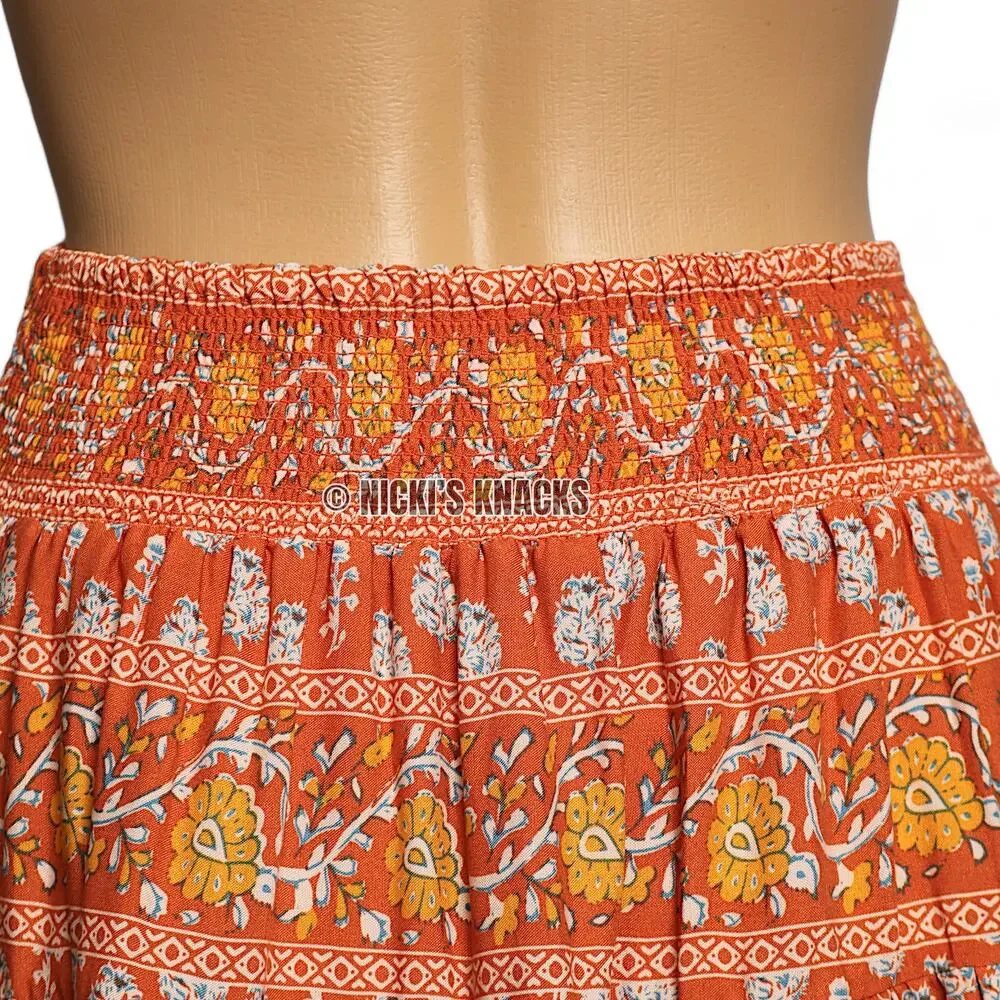 Nicole Miller Mini Skirt Orange Yellow Floral Ruffle Boho Cottagecore Chic Sze S